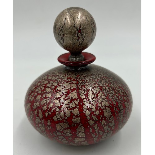 505 - Isle of Wight studio glass Trial Argento Rosso globe perfume bottle with stopper 12cm h designed by ... 