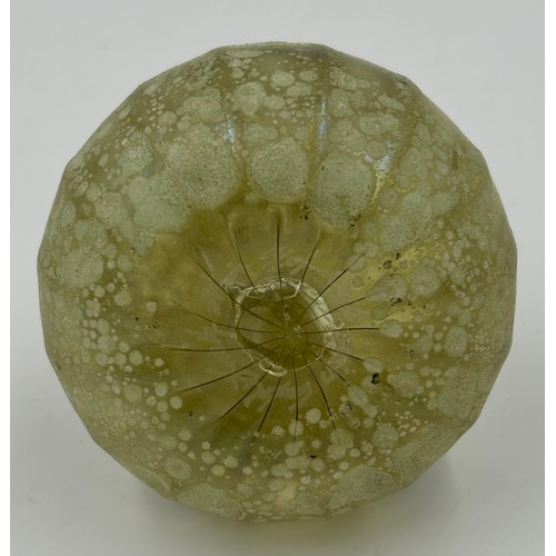 509 - Isle of Wight studio glass Green round perfume bottle with stopper 9cm h designed by Timothy Harris ... 