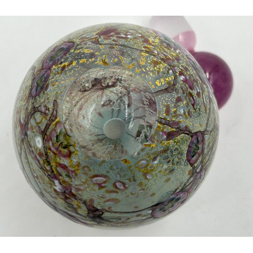 510 - Isle of Wight studio glass 3 x Globe perfume bottles with stoppers 10cm h in 'Garden' design by Timo... 