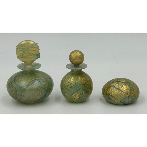 520 - Isle of Wight studio glass designed by Timothy Harris 'Golden Peacock' green collection to include s... 