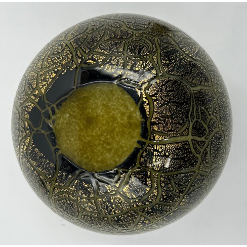 523 - Isle of Wight studio glass by Timothy Harris 'Crizzle' black & gold to include a large globe vase 18... 