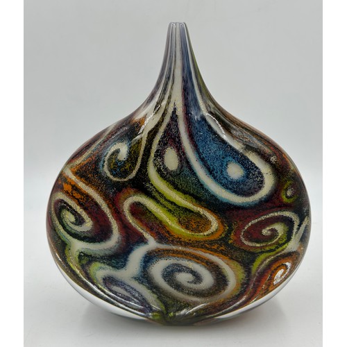 531 - Isle of Wight studio glass 'Sgraffitto' Lollipop vase by Timothy Harris, 26cm h x 22cm d signed to b... 