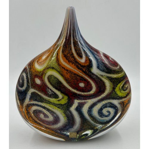 531 - Isle of Wight studio glass 'Sgraffitto' Lollipop vase by Timothy Harris, 26cm h x 22cm d signed to b... 