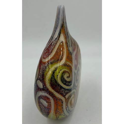 533 - Isle of Wight studio glass by Timothy Harris, medium 'Sgraffitto' Lollipop vase 21cm h x 17cm d sign... 