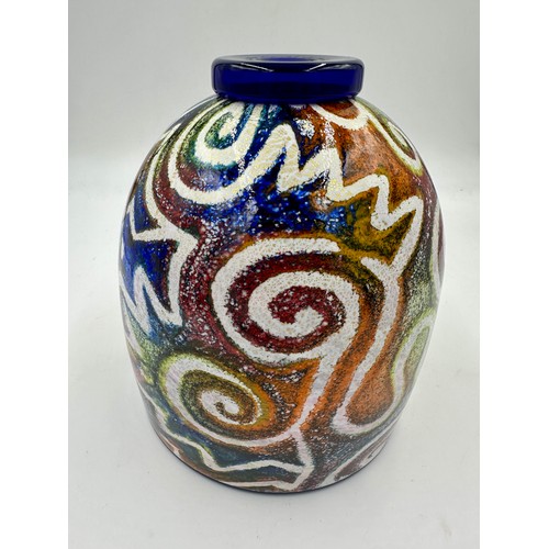 536 - Isle of Wight Studio Glass:  A large Jazzy vase in the multi/blue colourway designed by Timothy Harr... 