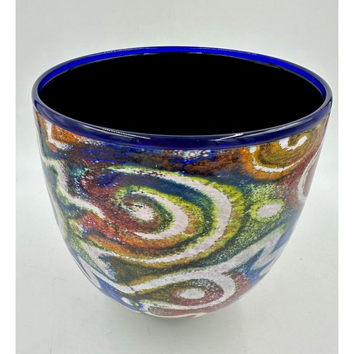 536 - Isle of Wight Studio Glass:  A large Jazzy vase in the multi/blue colourway designed by Timothy Harr... 