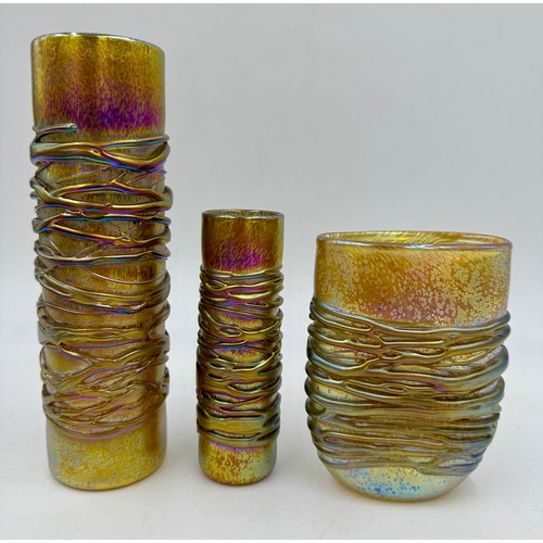 538 - Five vases from the Nightsea Collection by Timothy Harris, Isle of Wight in the gold colourway to in... 