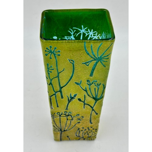 541 - A Gold/Lime Fennel square commission day piece/ vase  by Timothy Harris, Isle of Wight. Signed and d... 