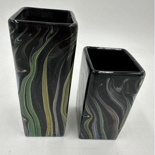 542 - Two square vases from the Isle of Wight Studio Glass 'Flower Box' Collection in the black colourway ... 