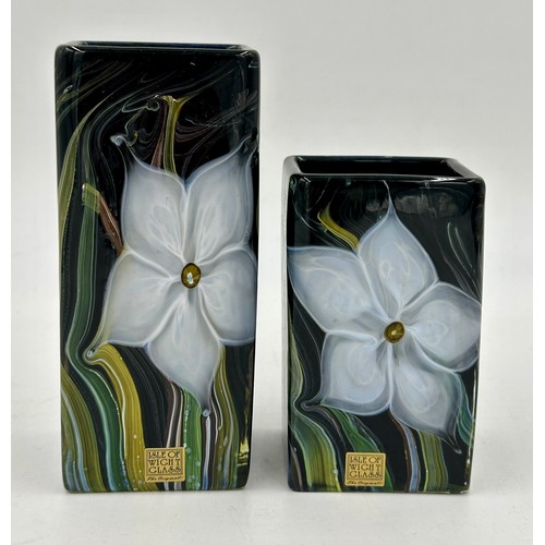 542 - Two square vases from the Isle of Wight Studio Glass 'Flower Box' Collection in the black colourway ... 