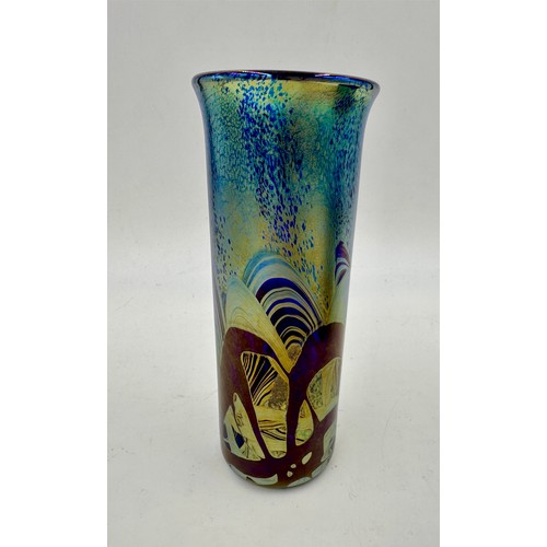 544 - Michael Harris, Isle of Wight Studio Glass Nightscape Collection: a tall cylinder vase 20cm h and an... 