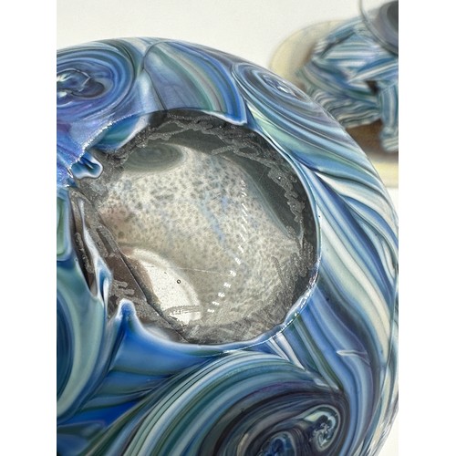 545 - Timothy Harris - Isle of Wight - Seascape Collection.
A pedestal dish 10cm and a round vase 10cm  Th... 