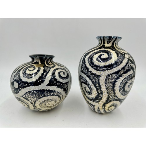 551 - Two Isle of Wight studio glass vases in the 'Jazzy Monochrome' pattern designed by Timothy Harris. B... 