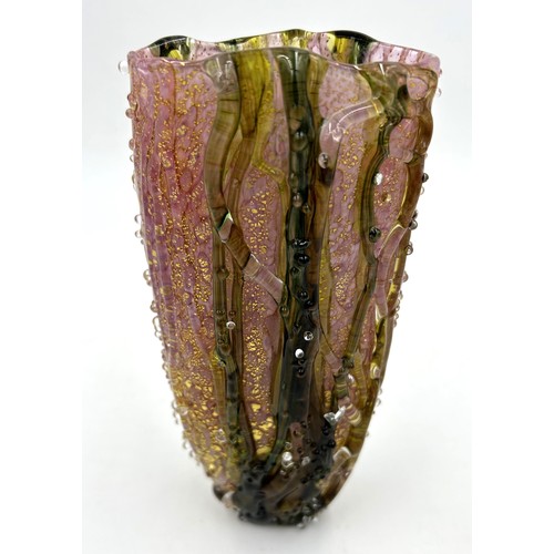 562 - Isle of wight studio glass 'Pink Corallina' vase 18cm h designed by Timothy Harris in 2012.