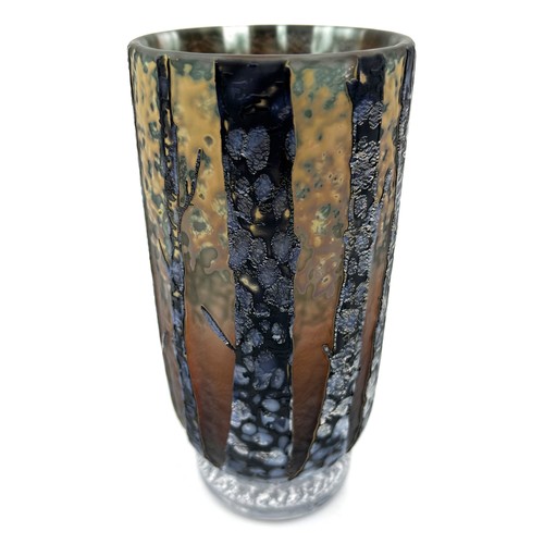 563 - Isle of Wight studio glass Footed vase 'Woodland Trees' 18cm h by Jonathan Harris, signed and dated ... 