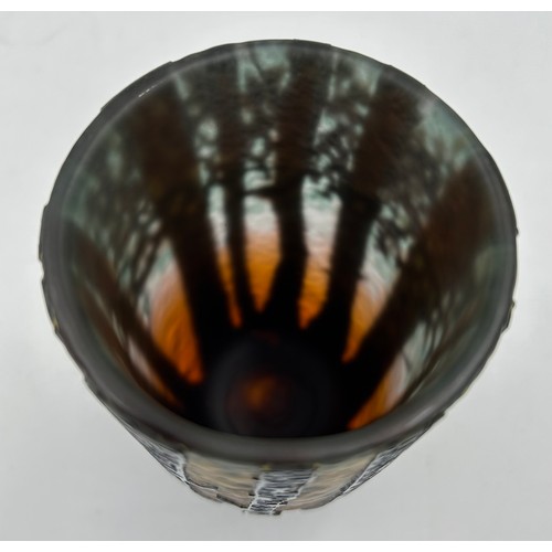 563 - Isle of Wight studio glass Footed vase 'Woodland Trees' 18cm h by Jonathan Harris, signed and dated ... 