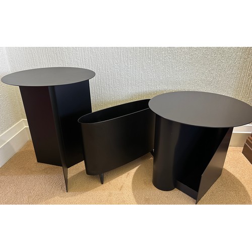 106 - Contemporary pieces to include metal magazine table with circular top together with a Koziol magazin... 