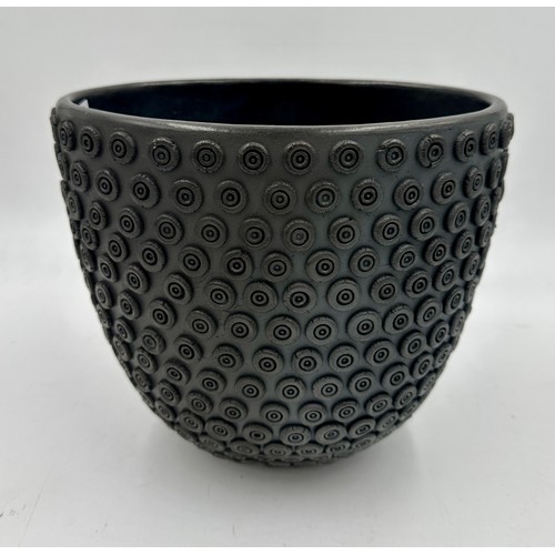 316 - Sue Hanna (born 1963); a burnished stoneware bowl with textured surface, impressed mark, 23cm d x 21... 