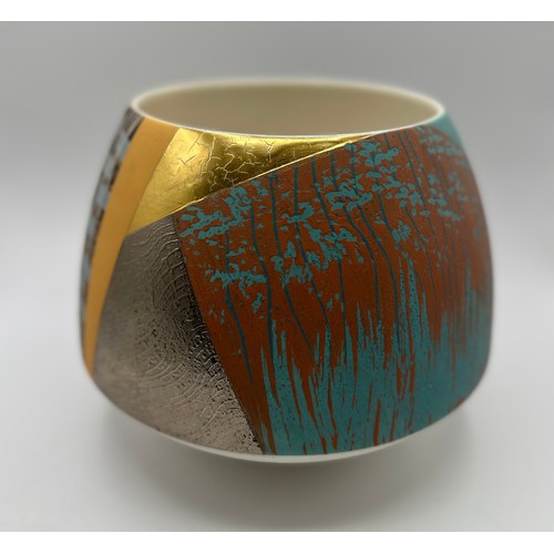 321 - Tony Laverick (born 1961); a large bowl glazed with multi textual qualities, painted TL mark dated 2... 