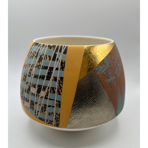 321 - Tony Laverick (born 1961); a large bowl glazed with multi textual qualities, painted TL mark dated 2... 