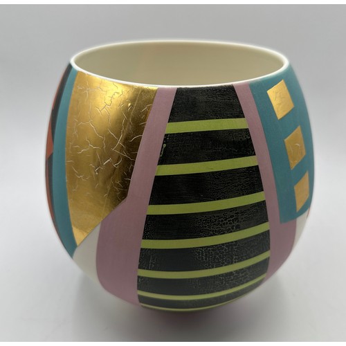 322 - Tony Laverick (born 1961); a large bowl glazed with multi textual qualities, painted TL mark dated 2... 