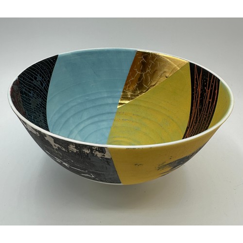 323 - Tony Laverick (born 1961); a bowl glazed with multi textual qualities, painted TL mark dated 2019, 1... 