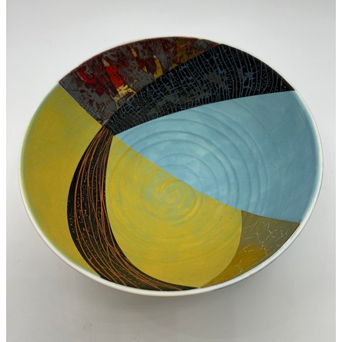 323 - Tony Laverick (born 1961); a bowl glazed with multi textual qualities, painted TL mark dated 2019, 1... 