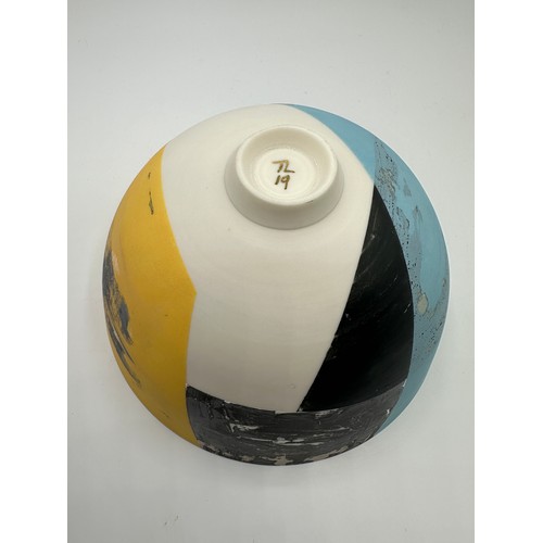 323 - Tony Laverick (born 1961); a bowl glazed with multi textual qualities, painted TL mark dated 2019, 1... 