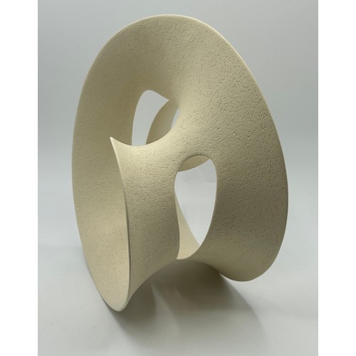 308 - Adrian Bates unglazed stoneware large Mobius deconstructed cream sculpture 25cm h.