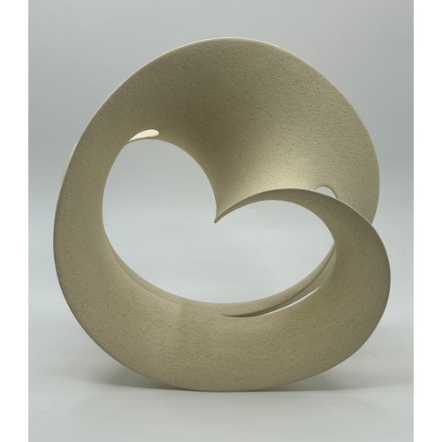 308 - Adrian Bates unglazed stoneware large Mobius deconstructed cream sculpture 25cm h.