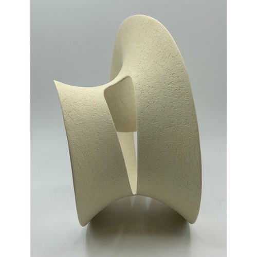 308 - Adrian Bates unglazed stoneware large Mobius deconstructed cream sculpture 25cm h.