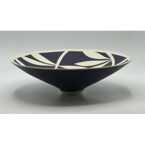 312 - Georgie Gardiner blue and white leaf bowl crafted from high fired earthenware. 9cm h x  29cm d. With... 