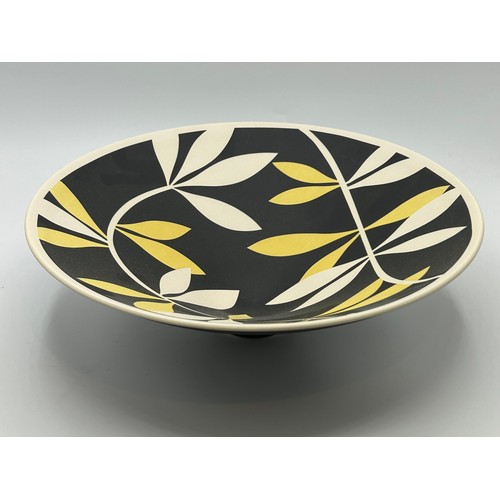 313 - Georgie Gardiner yellow, black and white leaf bowl crafted from high fired earthenware. 9cm h x 28.5... 