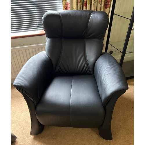 110 - A Himolla black leather two seater settee together with a matching armchair. Settee 164 w x 90 h x 8... 