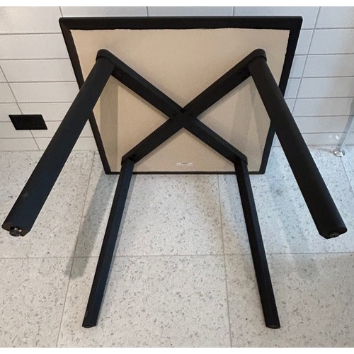 107 - A Muuto square black contemporary wooden table 75 x 75cm x 74cm h together with two black Case chair... 