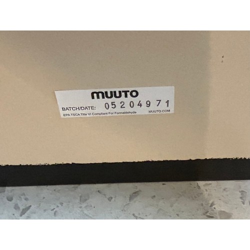 107 - A Muuto square black contemporary wooden table 75 x 75cm x 74cm h together with two black Case chair... 