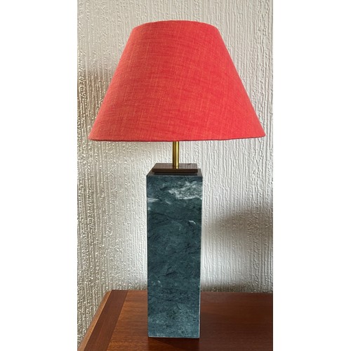 1028 - A heavy marble Pooky lamp base with red shade together with a Fritz Hansen Night Owl lamp designed b... 