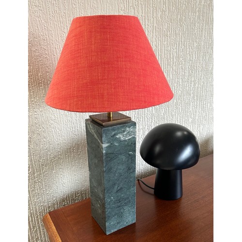 1028 - A heavy marble Pooky lamp base with red shade together with a Fritz Hansen Night Owl lamp designed b... 