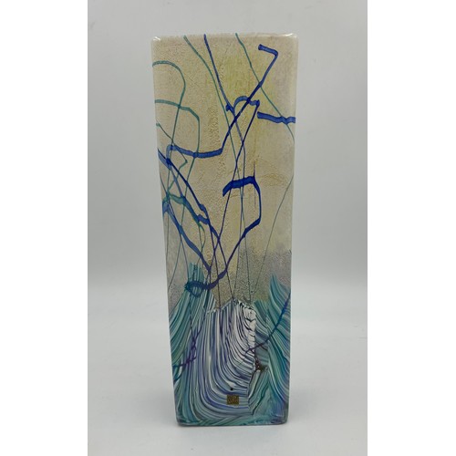 463 - An Isle of Wight Glass, tall rectangular vase from the Seascape Collection, 38cm h with original lab... 