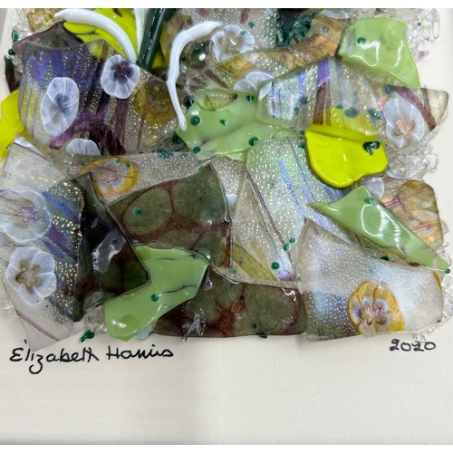 458 - Elizabeth Harris Isle of Wight Contemporary studio glass wall Plaque 'Springtime' (2020) in a black ... 