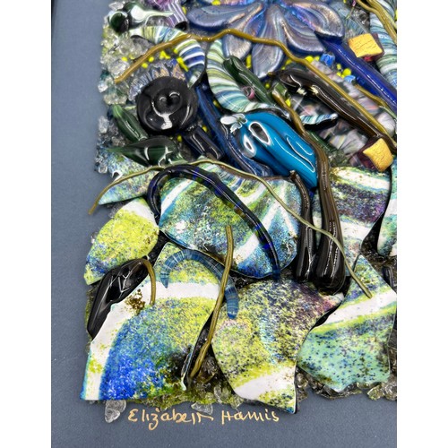 459 - Eizabeth Harris Isle of Wight Contemporary studio glass wall plaque 'Blue Garden' (2017) in a black ... 