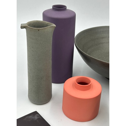 301 - Contemporary unglazed ceramics to include a Natalie Bell spice vase and an aubergine tall vase toget... 