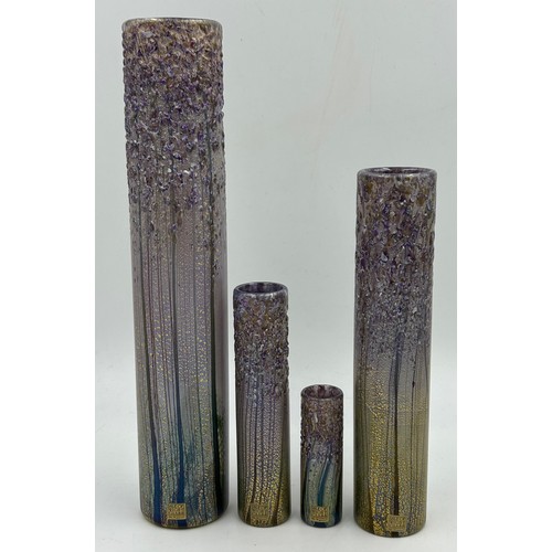 451 - Timothy Harris -Isle of Wight Glass- Seasons, Summer 2007. A set of 4 cylinder vases, 35cm, 26cm, 18... 