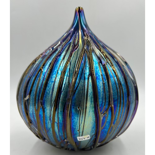 456 - An Isle of Wight Timothy Harris Studio Glass Blue Linear Blue Onion Vase, 24cm h. Signed and dated 2... 