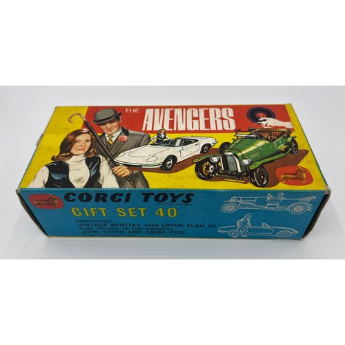 1065 - Boxed Corgi Gift Set No 40 The Avengers diecast model and figure set with Vintage Bentley and Lotus ... 