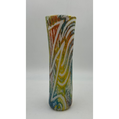 434 - Isle of Wight studio glass cylindrical vase in Jazz design by Timothy Harris 30cm h. signed with lab... 