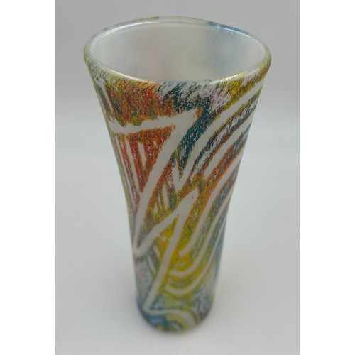 434 - Isle of Wight studio glass cylindrical vase in Jazz design by Timothy Harris 30cm h. signed with lab... 