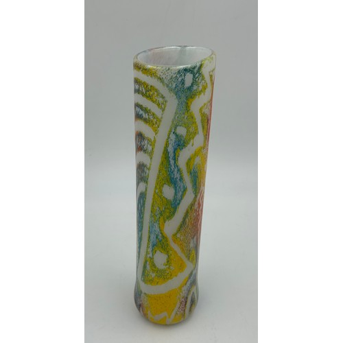 434 - Isle of Wight studio glass cylindrical vase in Jazz design by Timothy Harris 30cm h. signed with lab... 