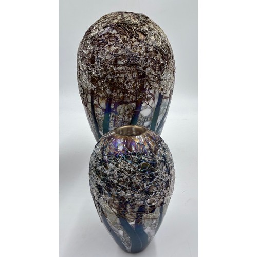 437 - Isle of Wight studio glass Seasons Collection 'Winter' (2008) vases by Timothy Harris. Each piece ex... 