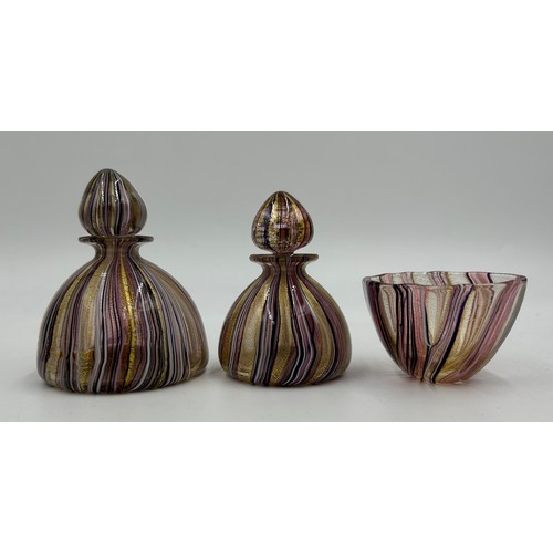 441 - A collection of Timothy Harris at Isle of Wight Glass 'Zanfirico' colourway. Both perfume bottles, t... 